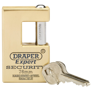 Draper 8313/76 Draper Expert Close Shackle Solid Brass Padlock with Hardened Steel Shackle, 2 Keys, 76mm - Code: 64202 - Pack Qty 1
