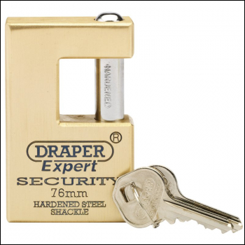 Draper 8313/76 Draper Expert Close Shackle Solid Brass Padlock with Hardened Steel Shackle, 2 Keys, 76mm - Code: 64202 - Pack Qty 1