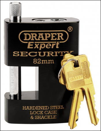 DRAPER Heavy Duty Close Shackle Padlock and 2 Keys, 82mm - Pack Qty 1 - Code: 64204