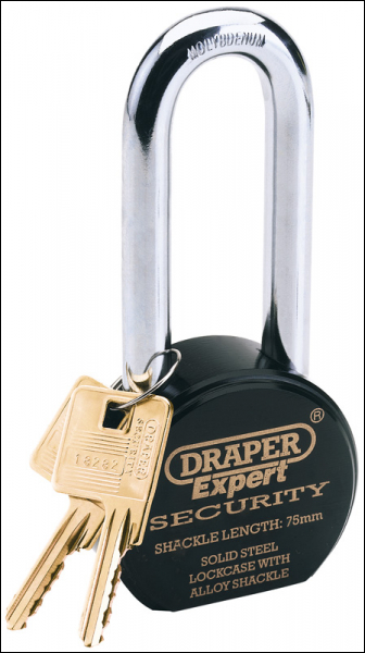 DRAPER Heavy Duty Stainless Steel Padlock and 2 Keys, 63 x 75mm - Pack Qty 1 - Code: 64208