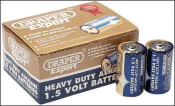 DRAPER Heavy Duty Alkaline Batteries D (12-Pack, Shrink Wrapped in Packs of Two) - Pack Qty 1 - Code: 64250
