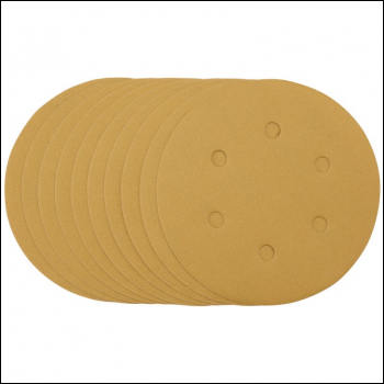 Draper SDHALG150 Gold Sanding Discs with Hook & Loop, 150mm, 320 Grit, 6 Dust Extraction Holes (Pack of 10) - Code: 64265 - Pack Qty 1