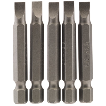 Draper 50PS/5/B Plain Slot Insert Bit, 5.5mm, 1/4 inch  Hex, 50mm Long (Pack of 5) - Code: 64272 - Pack Qty 1