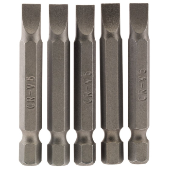 Draper 50PS/5/B Plain Slot Insert Bit, 6mm, 1/4 inch  Hex, 50mm Long (Pack of 5) - Code: 64273 - Pack Qty 1
