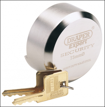 DRAPER Solid Steel Padlock with Concealed Hardened Steel Shackle and 2 Keys, 73mm Diameter - Pack Qty 1 - Code: 64525