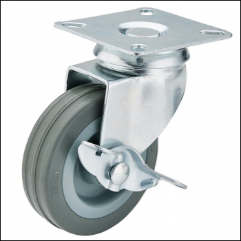 Draper 60275PB Swivel Plate Fixing Rubber Castor with Brake, 75mm Diameter, S.W.L. 70kg - Code: 65474 - Pack Qty 1