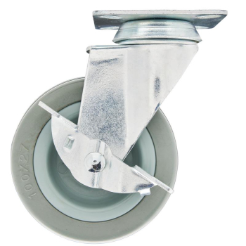 Draper 602100PB Swivel Plate Fixing Rubber Castor with Brake, 100mm Diameter, S.W.L. 80kg - Code: 65479 - Pack Qty 1