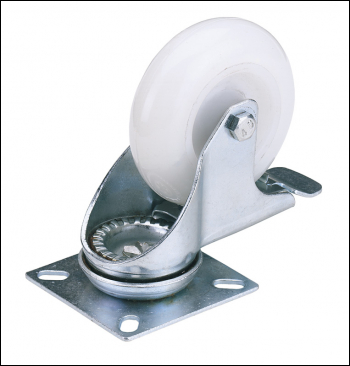 Draper 60475PB Swivel Plate Fixing Nylon Wheel with Brake, 75mm Diameter, S.W.L. 70kg - Code: 65499 - Pack Qty 1