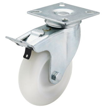 Draper 604100PB Swivel Plate Fixing Nylon Wheel with Brake, 100mm Diameter, S.W.L. 125kg - Code: 65504 - Pack Qty 1