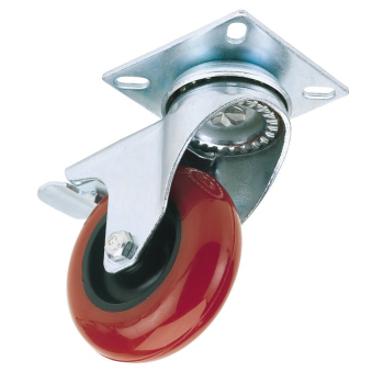 Draper 60575PB Swivel Plate Fixing Polyurethane Wheel with Brake, 75mm Diameter, S.W.L. 70kg - Code: 65514 - Pack Qty 1