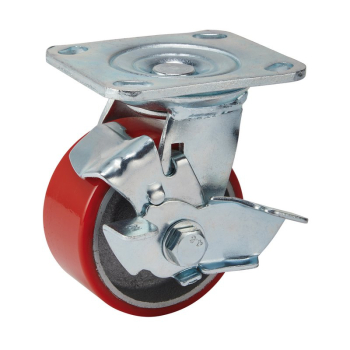 Draper 606100PB Swivel Plate Fixing Heavy Duty Polyurethane Wheel with Brake, 100mm Diameter, S.W.L. 250kg - Code: 65524 - Pack Qty 1