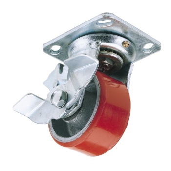 Draper 606125PB Swivel Plate Fixing Heavy Duty Polyurethane Wheel with Brake, 125mm Diameter, S.W.L. 300kg - Code: 65527 - Pack Qty 1