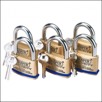 Draper 8302/60/KA Solid Brass Padlocks with Hardened Steel Shackle, 60mm (Pack of 6) - Code: 67663 - Pack Qty 1
