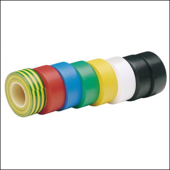 Draper 619MC Insulation Tape to BSEN60454/Type2, 10m x 19mm, Mixed Colours (Pack of 8) - Code: 68157 - Pack Qty 1