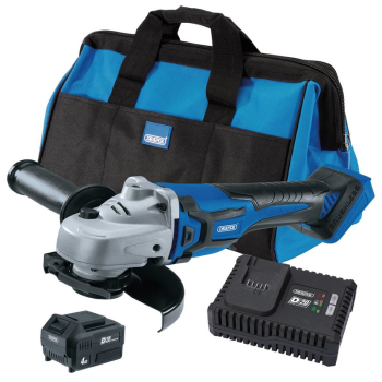 Draper PTKD20G4KIT D20 20V Angle Grinder Kit, 1 x 4.0Ah Battery, 1 x Fast Charger in 28L Tool Bag - Code: 70368 - Pack Qty 1
