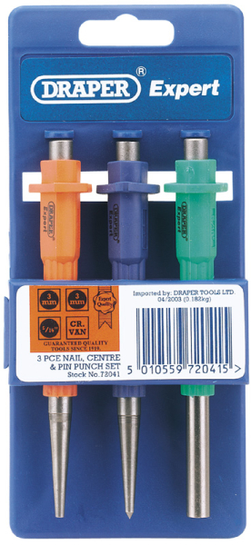 Draper 622/3/PP Nailset, Centre Punch and Pin Punch Set (3 Piece) - Code: 72041 - Pack Qty 1