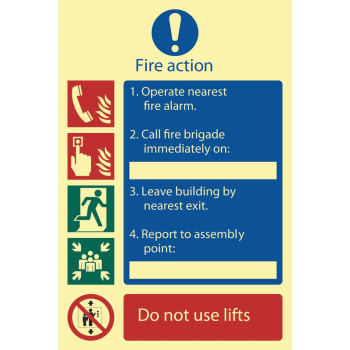 Draper SS12 Glow In The Dark 'Fire Action Procedure' Mandatory Sign - Code: 72157 - Pack Qty 1
