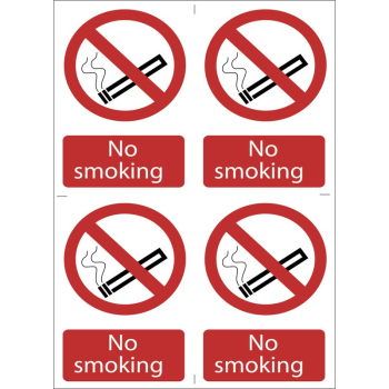 Draper SS16 No Smoking' Prohibition Sign (Pack of 4) - Code: 72166 - Pack Qty 1