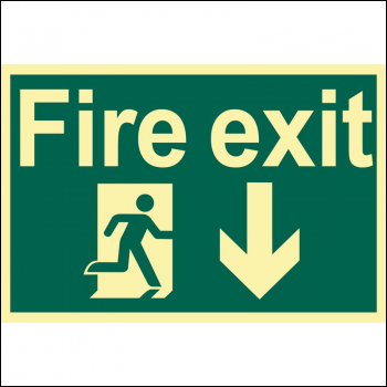 Draper SS44 Glow In The Dark 'Fire Exit Arrow Down' Safety Sign - Code: 72600 - Pack Qty 1
