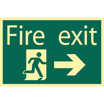 Draper SS45 Glow In The Dark 'Fire Exit Arrow Right' Safety Sign - Code: 72662 - Pack Qty 1