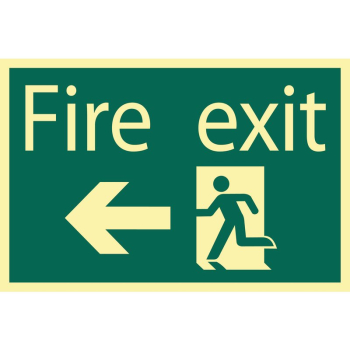 Draper SS46 Glow In The Dark 'Fire Exit Arrow Left' Safety Sign - Discontinued - Code: 72721 - Pack Qty 1