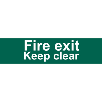 Draper SS72 Fire Exit Keep Clear' Safety Sign, 200 x 50mm - Code: 73221 - Pack Qty 1