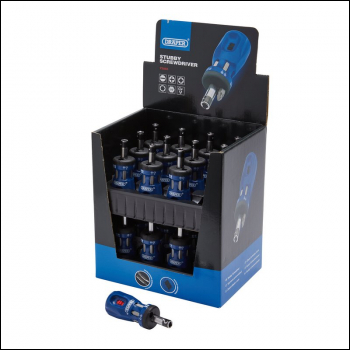 Draper DISP/CRS24 Stubby Ratchet Screwdriver and Bit Sets Countertop Display (24 Piece) - Code: 75065 - Pack Qty 24