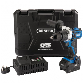 Draper D20CD60SET D20 20V Brushless Combi Drill, 1 x 4.0Ah Battery, 1 x Fast Charger - Code: 79894 - Pack Qty 1