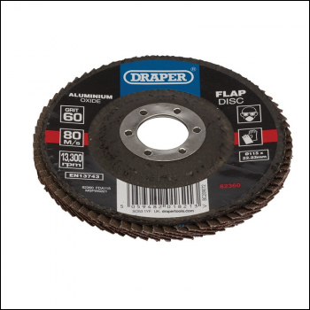 Draper FDA115 Aluminium Oxide Flap Disc, 115 x 22.23mm, 60 Grit - Code: 82360 - Pack Qty 1
