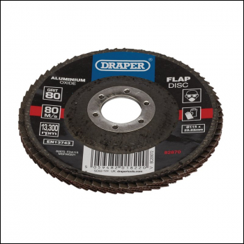 Draper FDA115 Aluminium Oxide Flap Disc, 115 x 22.23mm, 80 Grit - Code: 82870 - Pack Qty 1