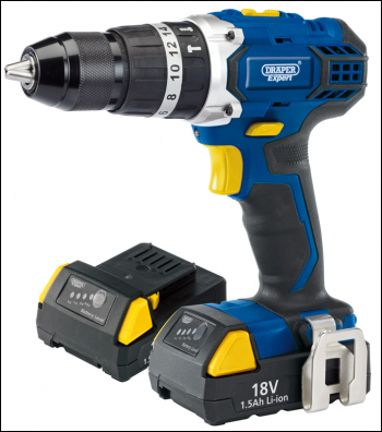 DRAPER 18V Cordless Combi Hammer Drill with Two Li-Ion Batteries - Pack Qty 1 - Code: 83685