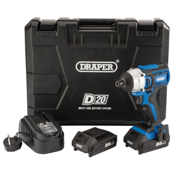Draper D20ID180SET D20 20V Brushless Impact Driver, 1/4 inch  Hex, 180Nm, 2 x 2.0Ah Batteries, 1 x Charger - Code: 86958 - Pack Qty 1