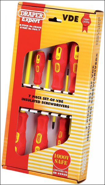 Draper 960/7 VDE Approved Fully Insulated Screwdriver Set (7 Piece) - Code: 88608 - Pack Qty 1