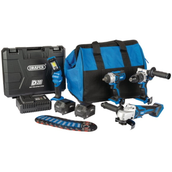 Draper PTK7/D20 D20 20V Workshop Kit, 1 x 3.0Ah Battery, 1 x 4.0Ah Battery, 1 x Fast Charger (19 Piece) - Code: 90470 - Pack Qty 1