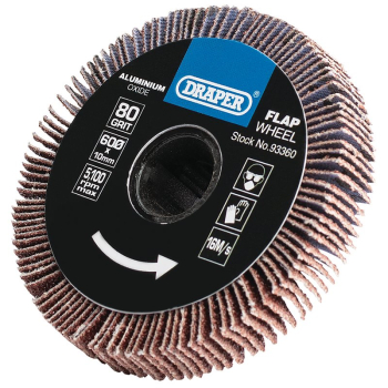 Draper APT256 Aluminium Oxide Flap Wheel, 10 x 60mm, 80 Grit - Code: 93360 - Pack Qty 1