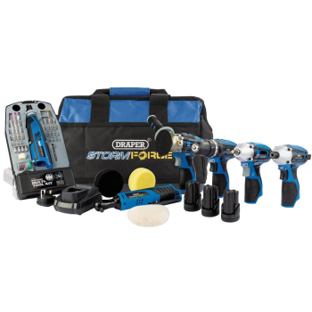 Draper PTKDP6 10.8 Draper Storm Force® 12V Multi-Power Interchange Kit, 3 x 1.5Ah Li-ion Batteries, 2 x Fast Chargers and 1 x Tool Bag - Code: 93445 - Pack Qty 1
