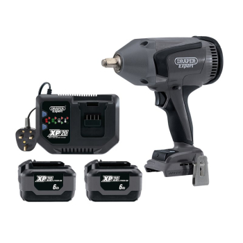 Draper PTK1/2 XP 6 XP20 20V Brushless Impact Wrench Kit, 1/2 inch  Sq. Dr., 1000Nm, 2 x 6.0Ah Batteries, 1 x Fast Battery Charger - Code: 94080 - Pack Qty 1