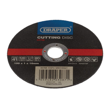 Draper CGF3 Metal Cutting Disc, 100 x 1 x 16mm - Code: 94768 - Pack Qty 1