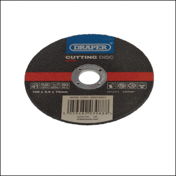 Draper CGF4 Metal Cutting Disc, 100 x 2.5 x 16mm - Code: 94769 - Pack Qty 1