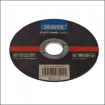 Draper CGF8 Metal Cutting Disc, 115 x 2.5 x 22.23mm - Code: 94773 - Pack Qty 1