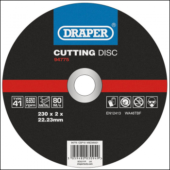 Draper CGF10 Metal Cutting Disc, 230 x 2 x 22.23mm - Code: 94775 - Pack Qty 1