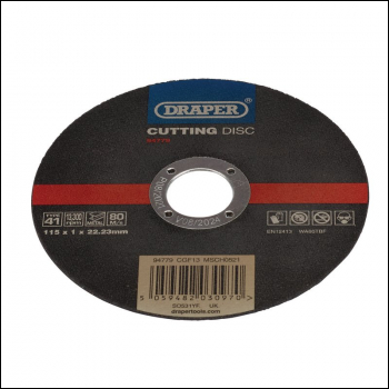 Draper CGF13 Stainless-Steel/Inox Metal Cutting Disc, 115 x 1 x 22.23mm - Code: 94779 - Pack Qty 1