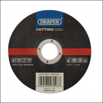 Draper CGF14 Multi-Purpose Cutting Disc, 115 x 1.2 x 22.23mm - Code: 94780 - Pack Qty 1