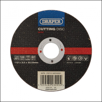 Draper CGF15 Flat Stone Cutting Disc, 115 x 2.5 x 22.23mm - Code: 94781 - Pack Qty 1