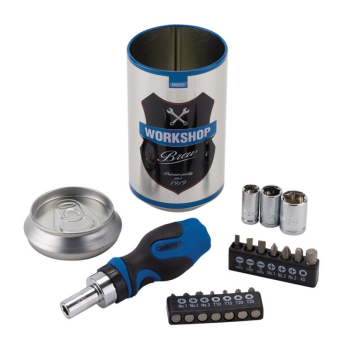 Draper 865/18 Stubby Ratchet Screwdriver and Bit Set, Special Edition - Workshop Brew (18 Piece) - Code: 99413 - Pack Qty 12