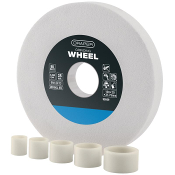 Draper BG15020W Aluminium Oxide Bench Grinding Wheel, 150 x 20mm, 80 Grit, White - Code: 99569 - Pack Qty 1