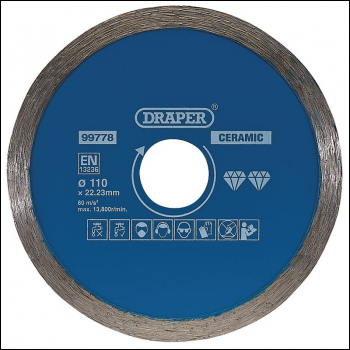 Draper DBC1 Continuous Diamond Blade, 110mm - Code: 99778 - Pack Qty 1