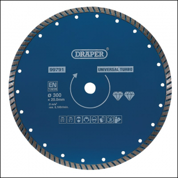 Draper DBT4 Turbo Diamond Blade, 300mm - Code: 99791 - Pack Qty 1
