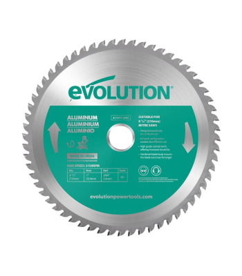 Evolution 210mm Aluminium Cutting 60 Tooth TCT Mitre Saw Blade to suit R210 + Rage 3 Mitre Saws