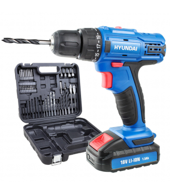 Hyundai HY2175 18v 1.5AH Li-Ion Cordless Drill with 54 Piece Drill Accessory Kit